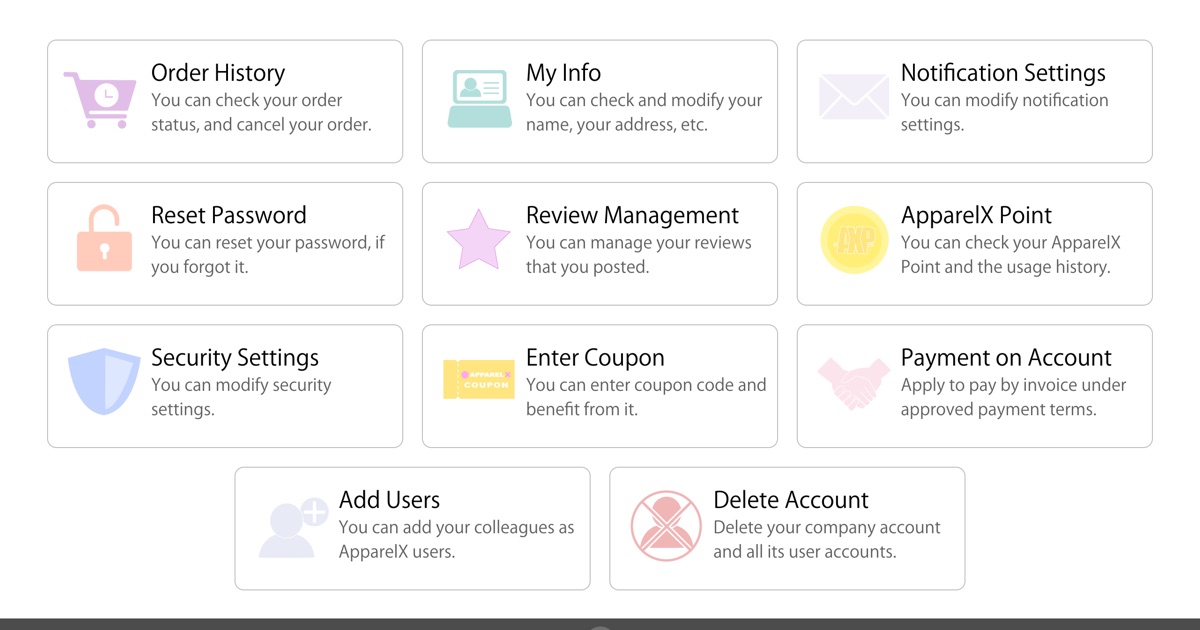 My Account مع My Info وReset Password وAdd Users وخيارات أخرى
