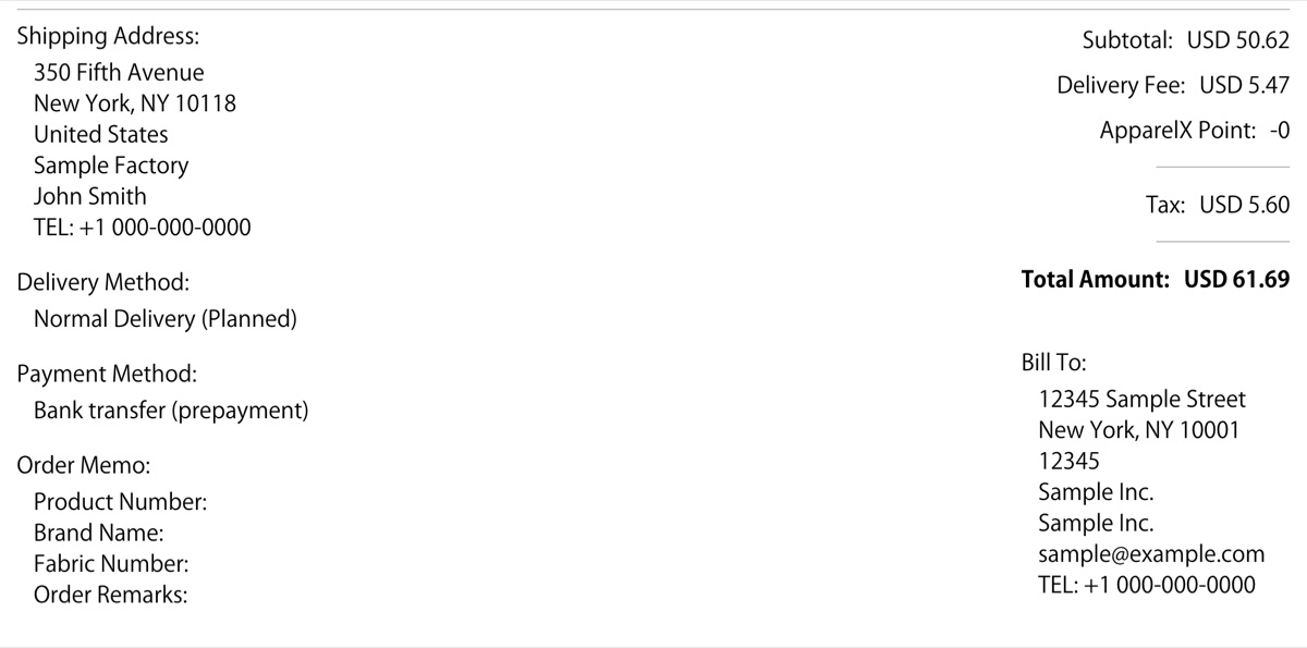 الجزء السفلي من صفحة تفاصيل الطلب / الإيصال مع الإجماليات وBill To