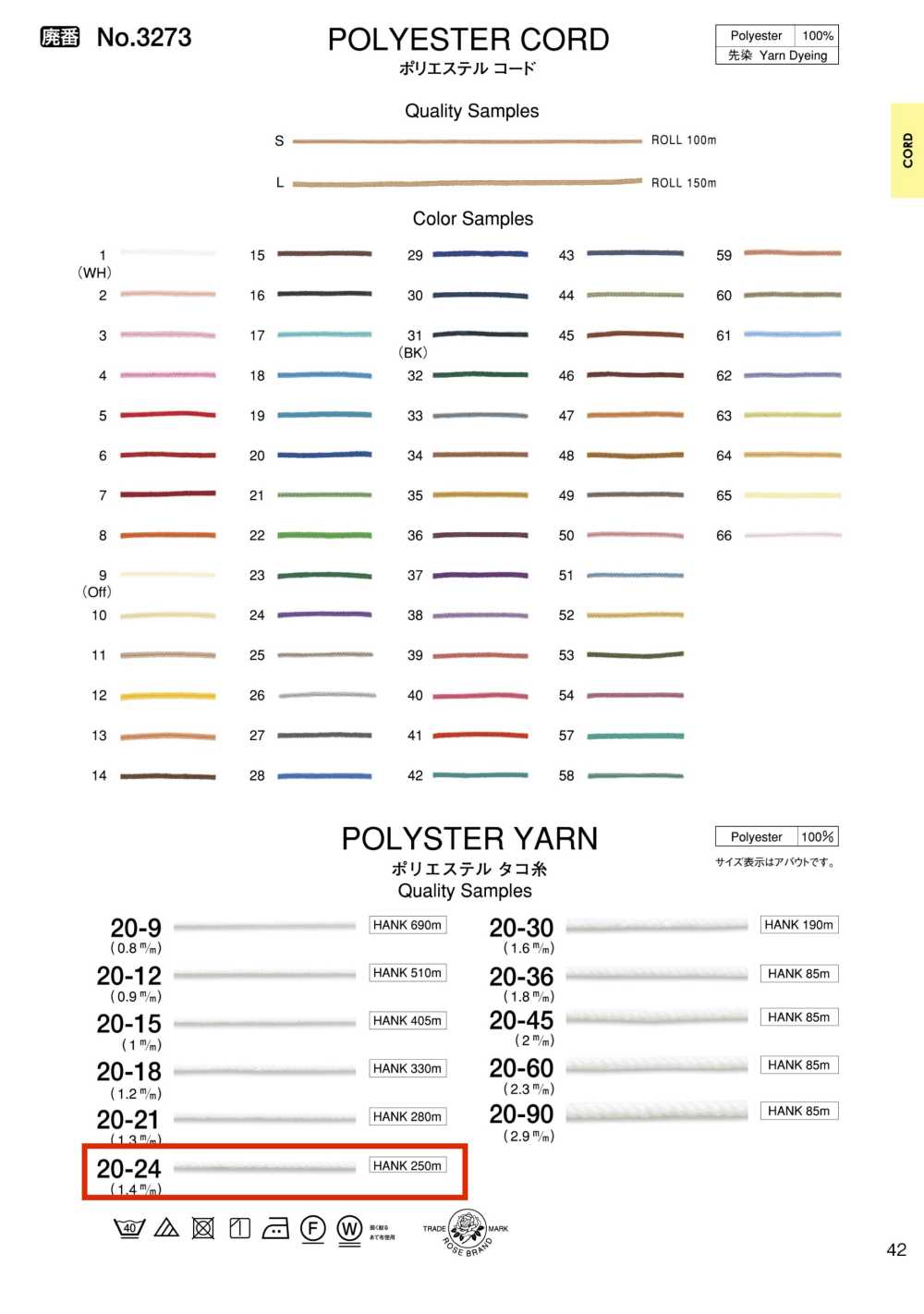 20-24 خيط بوليستر[Ribbons, Tapes, And Cords] ROSE BRAND (Marushin)