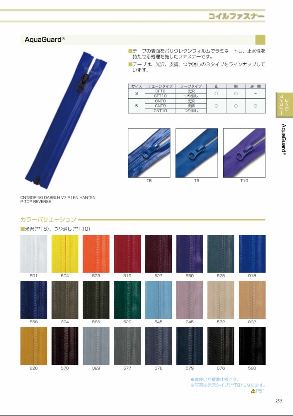 3CFT10C AquaGuard® سحاب مقاوم للماء مقاس 3 نوع غير لامع بنهاية مغلقة YKK