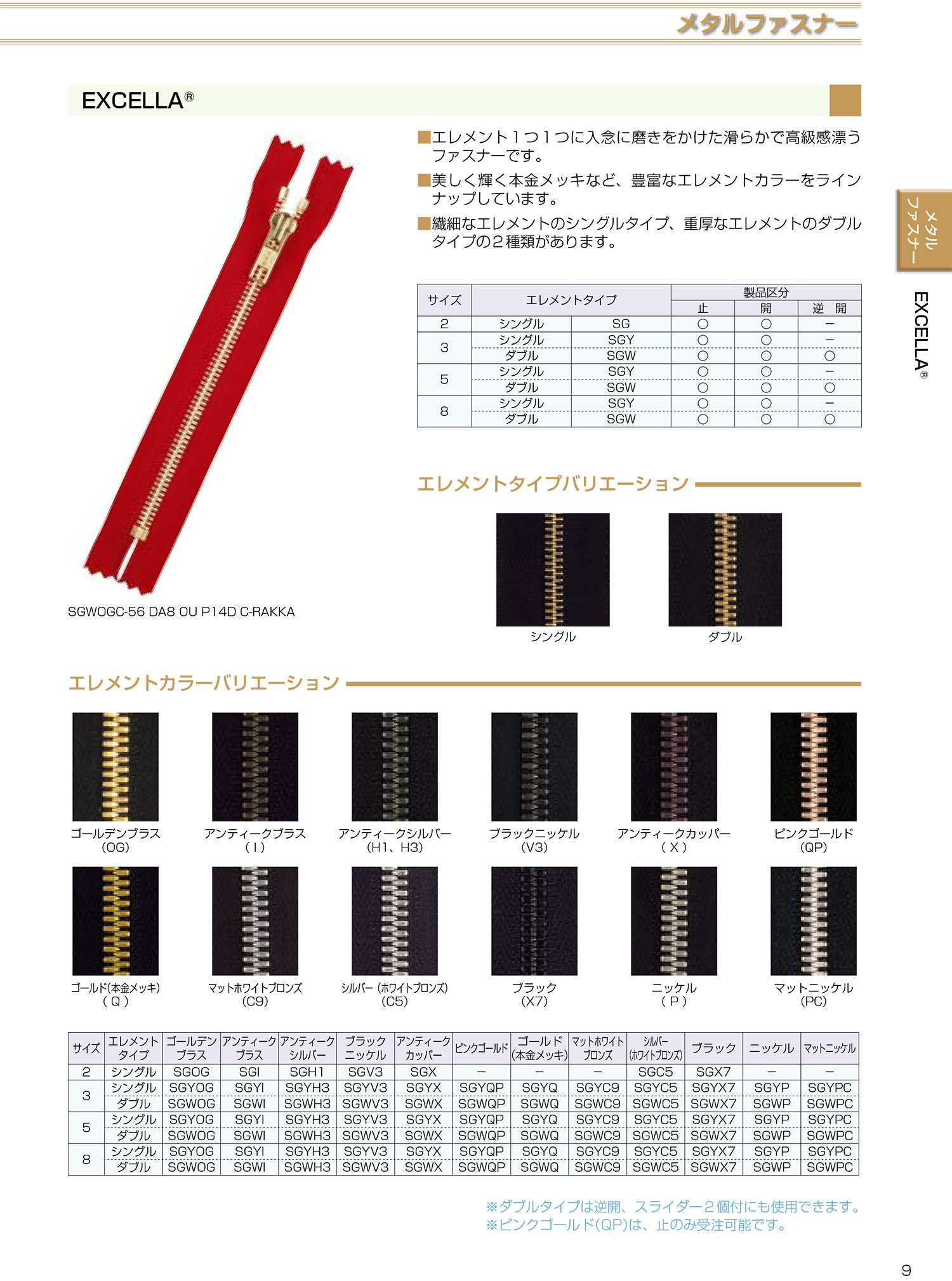 5SGWH3C سحاب EXCELLA® مقاس 5 بلون فضي عتيق مزدوج الطرف مغلق YKK