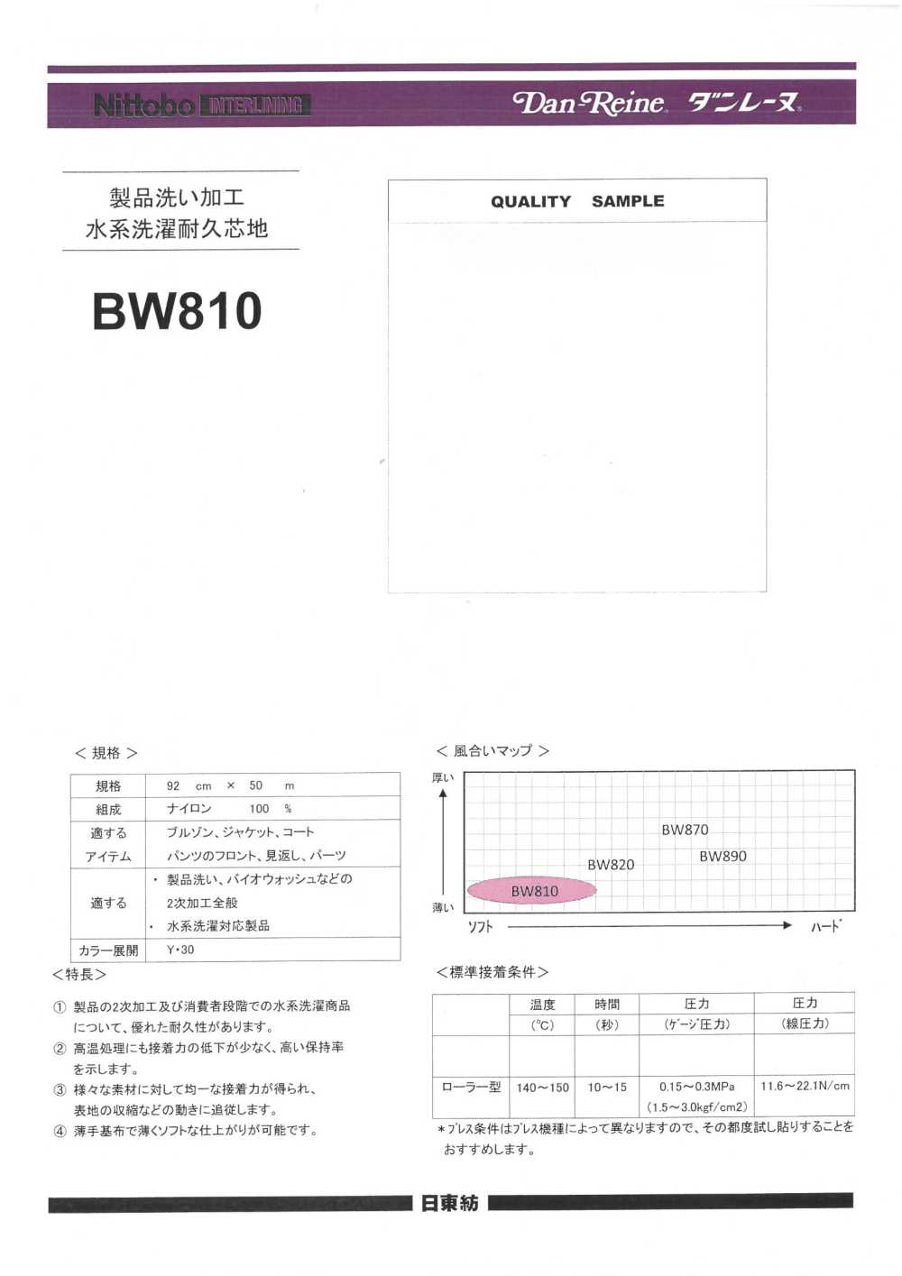 BW810 فازلين (قماش التقوية) مغسول بعد الإنتاج، مقاوم للغسل، مائي (15D) Nittobo Advantex