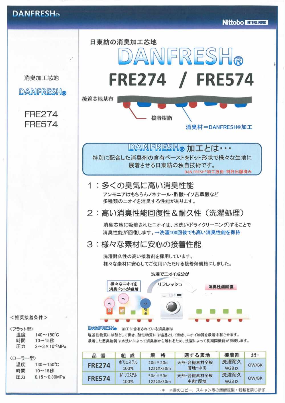 FRE574 [Nitto Boseki] فازلين (قماش التقوية) مزيل للروائح DANFRESH للأقمشة متوسطة الثقيلة إلى الثقيلة Nittobo Advantex