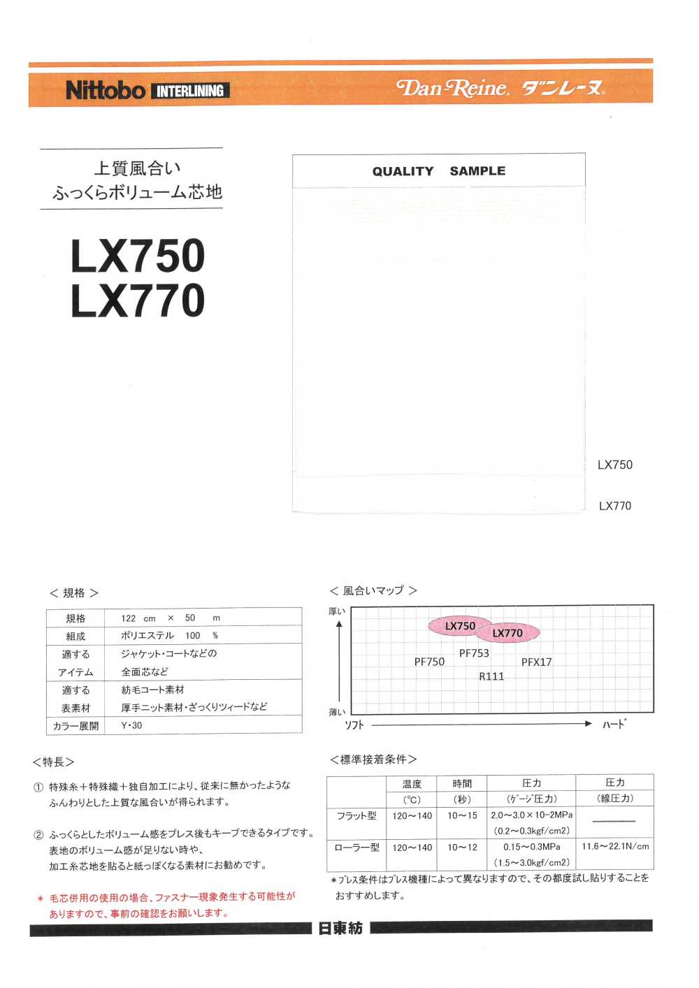 LX750 فازلين (قماش التقوية) لاصق بالحرارة بإحساس فاخر وحجم منفوش Nittobo Advantex