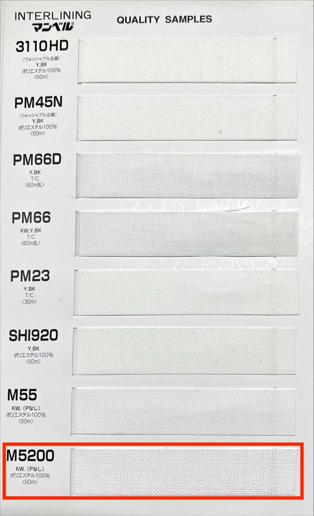 M5200 فازلين خصر (غير لاصق، شريط)، نوع صلب[Interfacing] Manberu