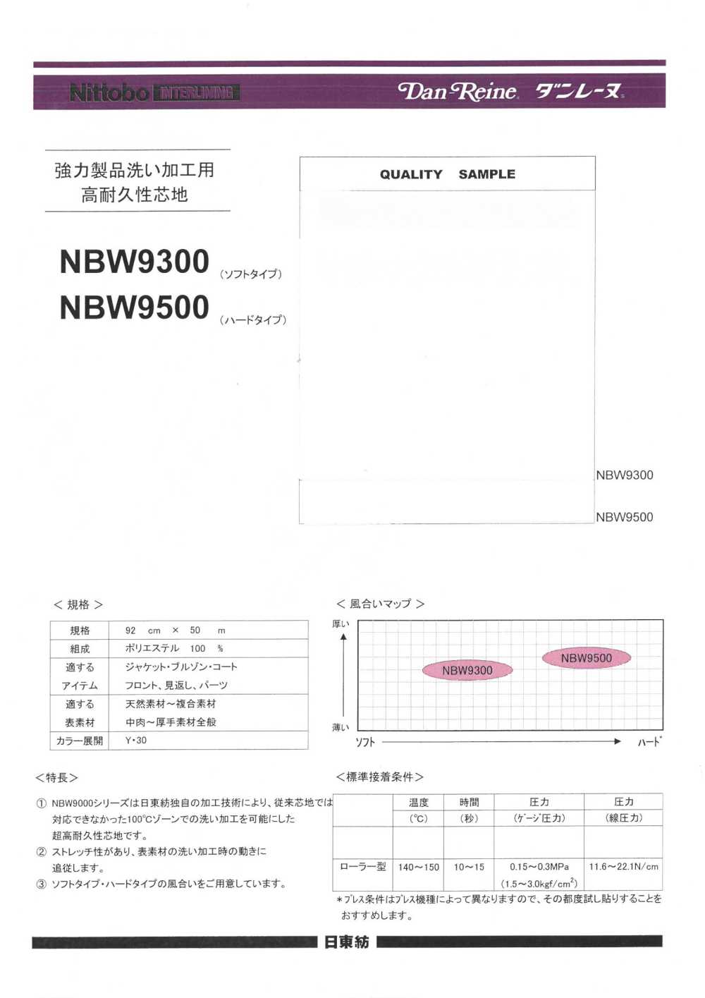 NBW9500 فازلين (قماش التقوية) عالي المتانة لعمليات غسيل المنتجات الثقيلة، نوع صلب[Interfacing] Nittobo Advantex