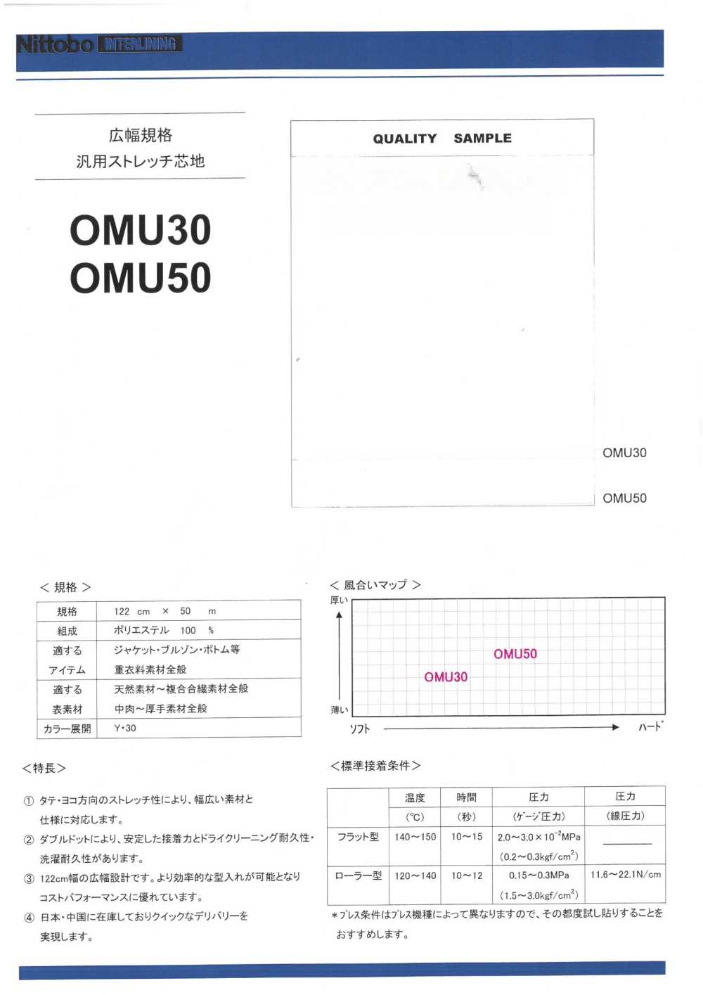 OMU50 فازلين (قماش التقوية) مطاطي متعدد الاستخدامات بعرض واسع[Interfacing] Nittobo Advantex