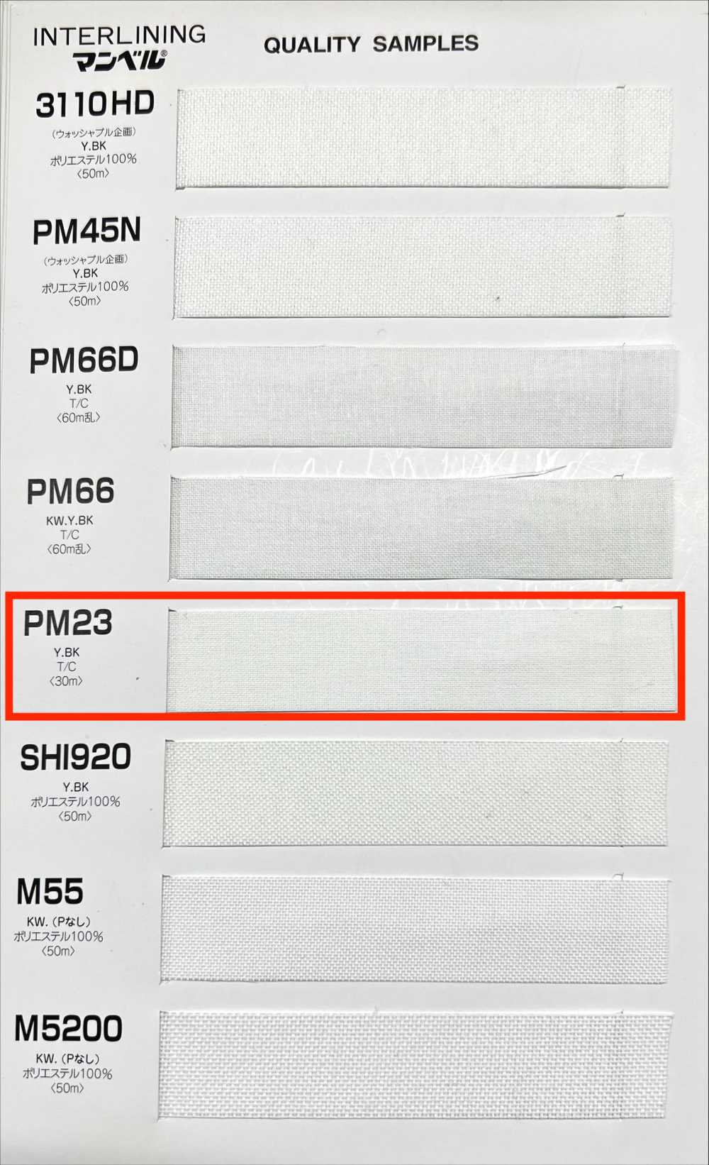 PM23 Inbel Series فازلين (قماش التقوية) لاصق بالحرارة (شريط) نوع متوسط-ناعم Manberu