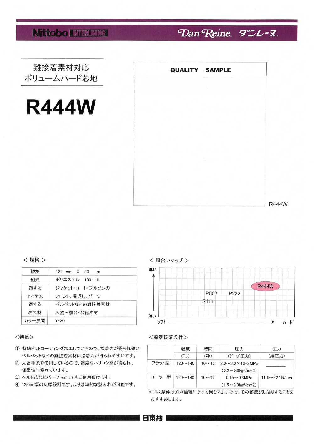 R444W فازلين صلب حجمي للمواد صعبة الالتصاق 100D[فازلين (قماش التقوية)] Nittobo Advantex
