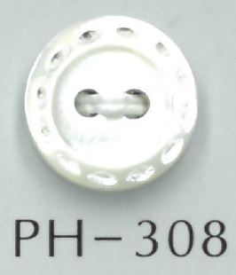 PH308 زر من الصدف الطبيعي محفور بنمط غرزة ذو فتحتين[Buttons] Sakamoto Saji Shoten
