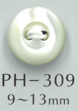 PH309 زر صدف محدب ذو فتحتين مع حافة[Buttons] Sakamoto Saji Shoten