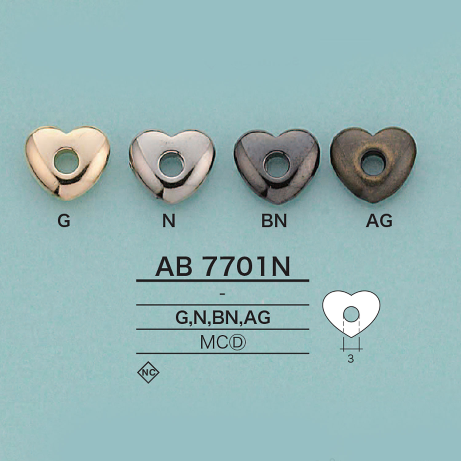 AB7701N نهاية حبل على شكل قلب (مطلي)[أبازيم وحلقات] IRIS