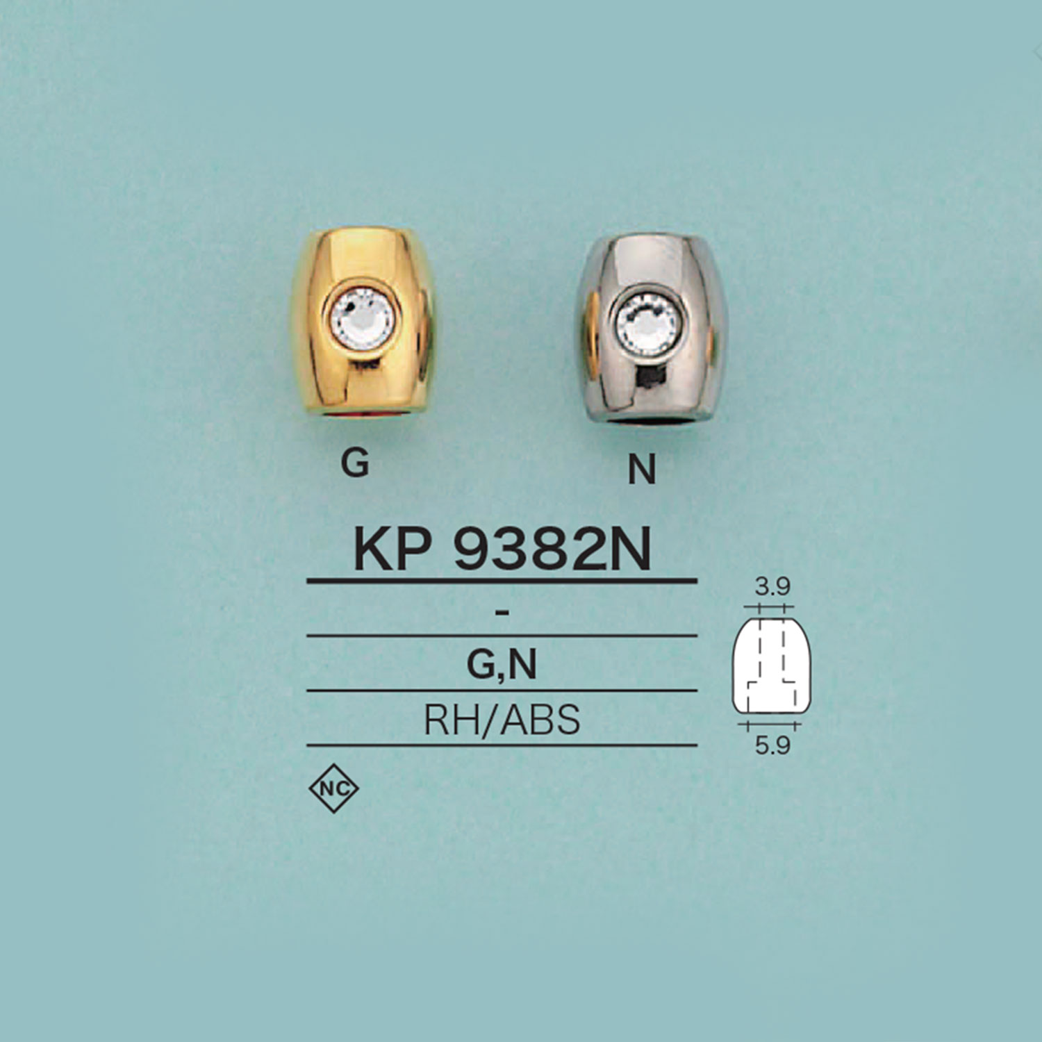KP9382N طرف الحبل مع أحجار الراين (مطلي)[أبازيم وحلقات] IRIS
