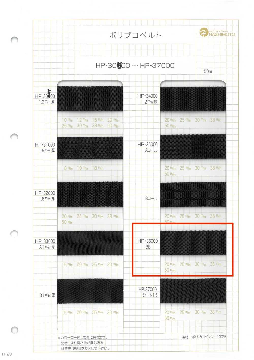 HP36000BB HP36000 BB حزام بولي بروبلين بسماكة 1.7 Mm[Ribbons, Tapes, And Cords] Hashimoto