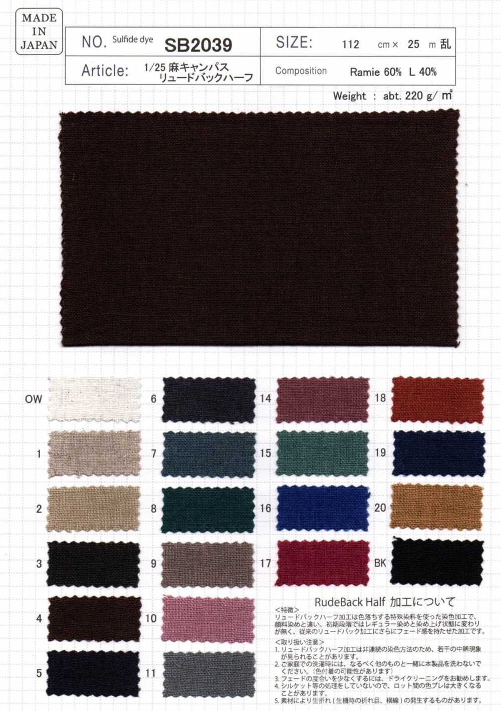 SB2039 1/25 كانفاس كتان رودباك نصف[Textile / Fabric] SHIBAYA