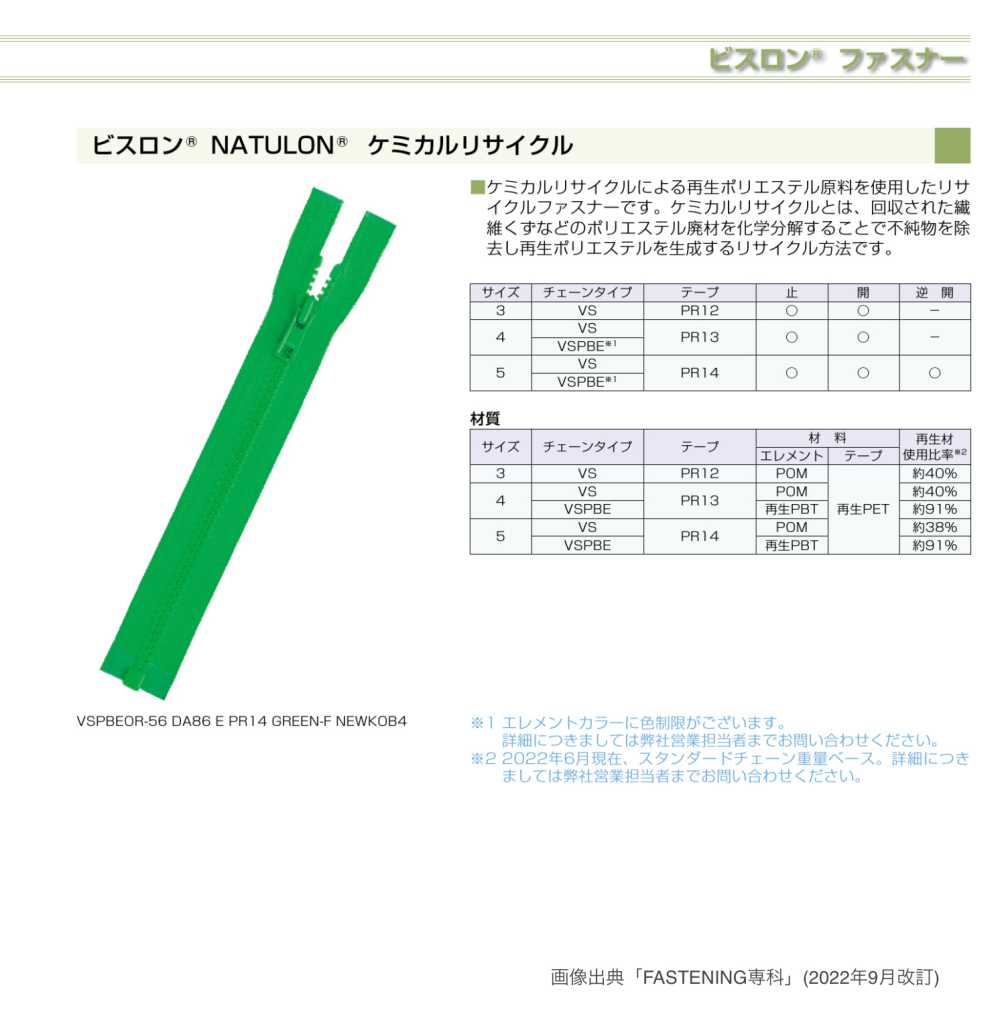 5VSPBEC-PR14 Vislon® NATULON® سحاب معاد تدويره المقاس 5 مغلق الطرف YKK