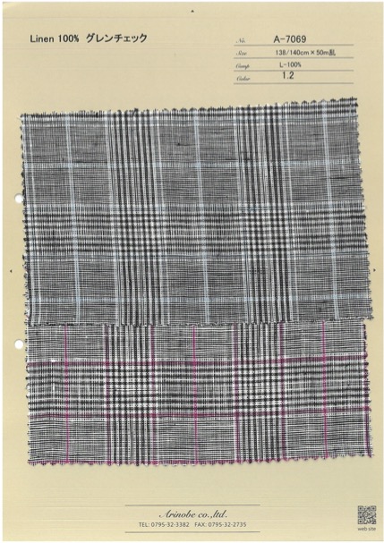A-7069 كتان 100% Glen Check[Textile / Fabric] Arinobe Shoten