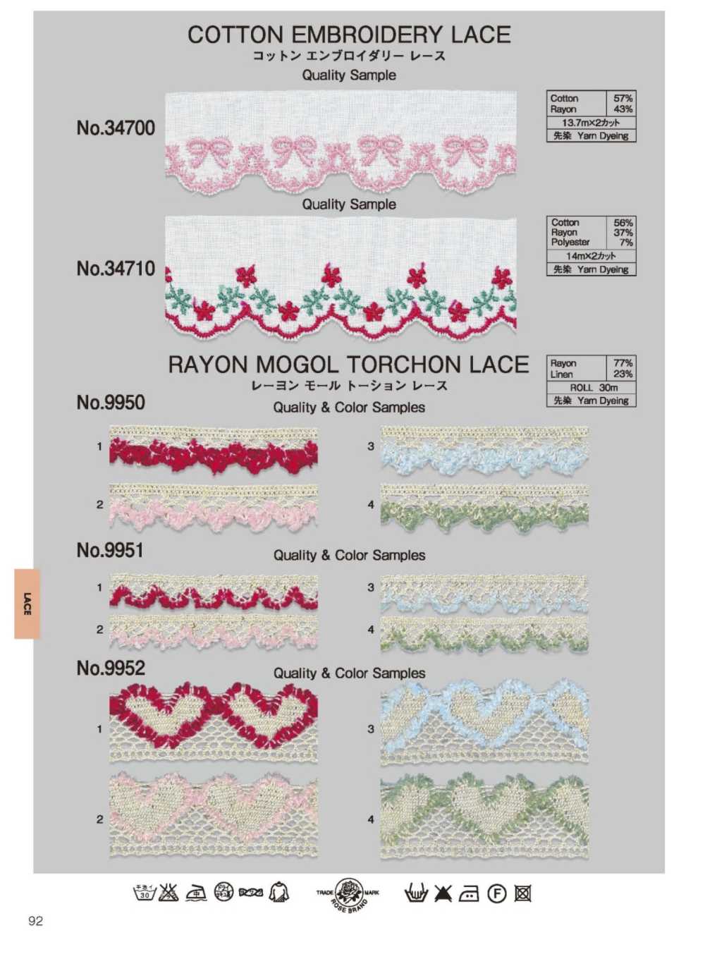 34700 دانتيل تطريز قطني (حوالي 32 Mm)[Lace] ROSE BRAND (Marushin)