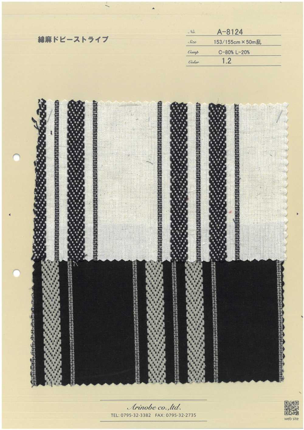 A-8124 قطن وكتان بنقشة دوبّي مخططة[Textile / Fabric] Arinobe Shoten