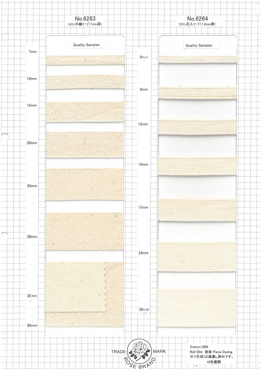 R-SAMPLE-COTTONTAPE كتالوج عينات شريط قطني وردي (مجموعة من 5)[بطاقة عينات] ROSE BRAND (Marushin)