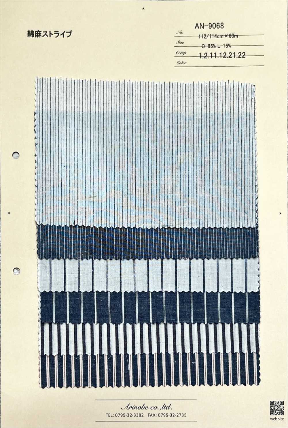 AN-9068 مخطط قطن وكتان[Textile / Fabric] Arinobe Shoten