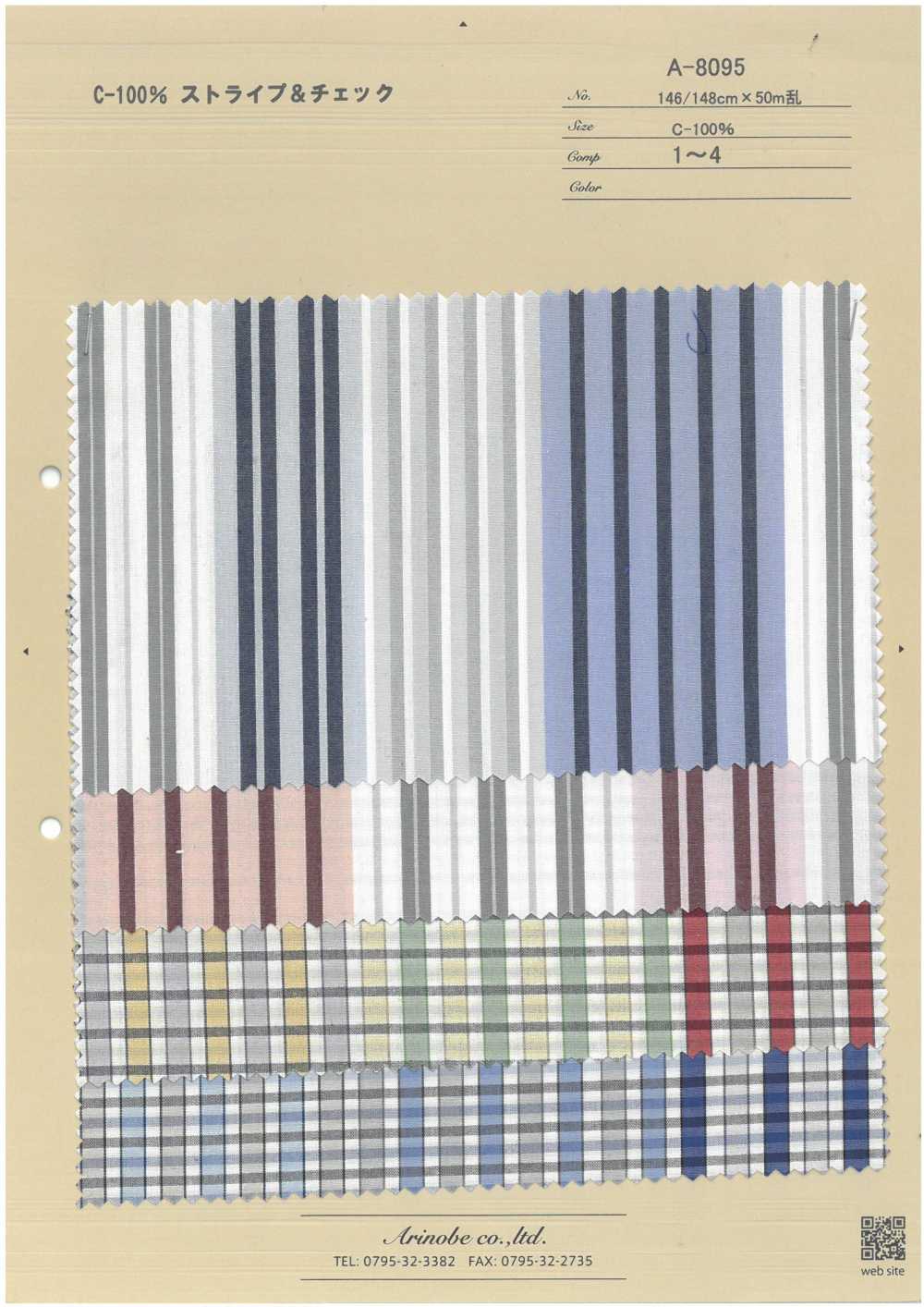A-8095 100% قطن مخطط ومربعات[Textile / Fabric] Arinobe Shoten