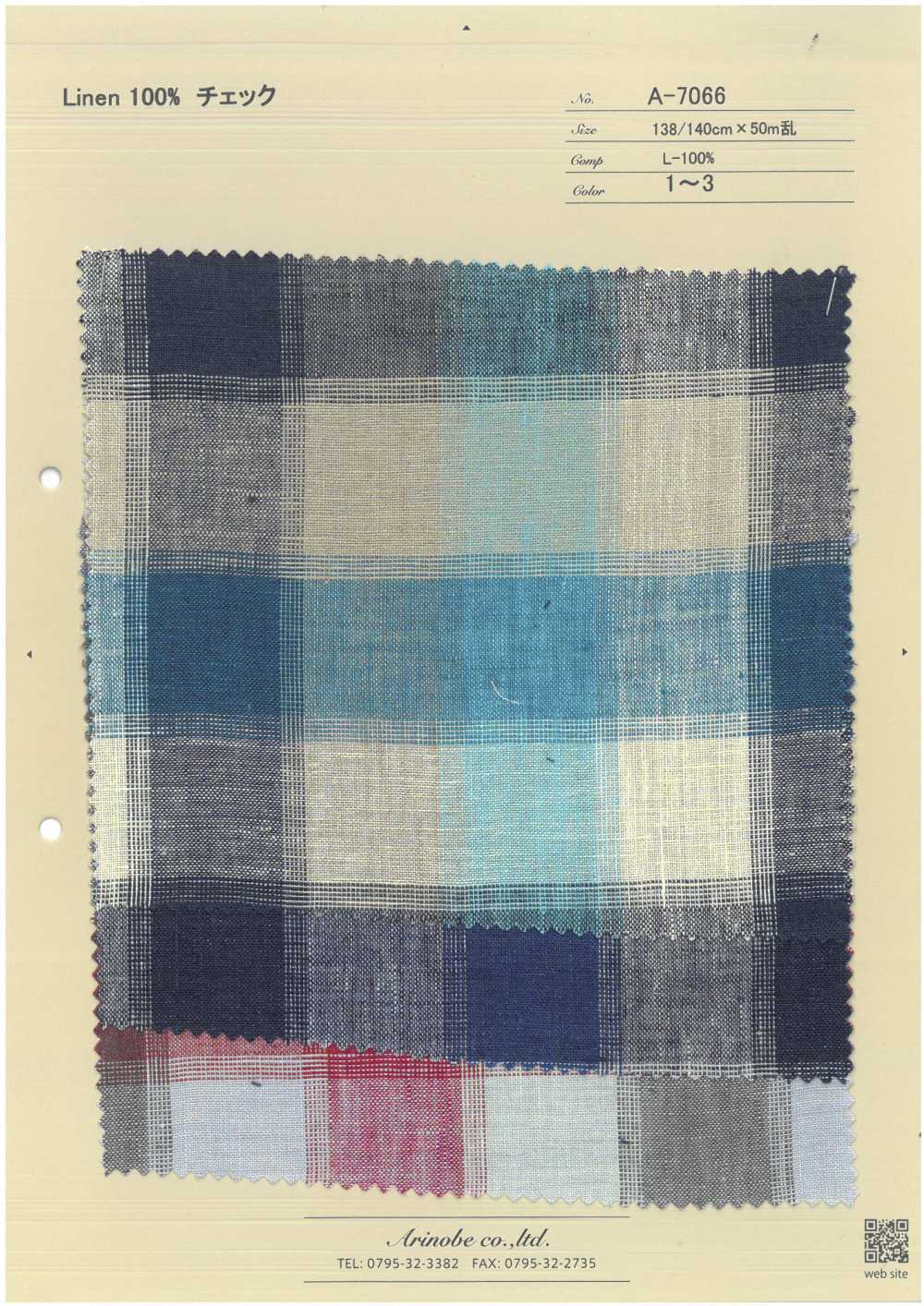 A-7066 100% كتان كاروهات[Textile / Fabric] Arinobe Shoten