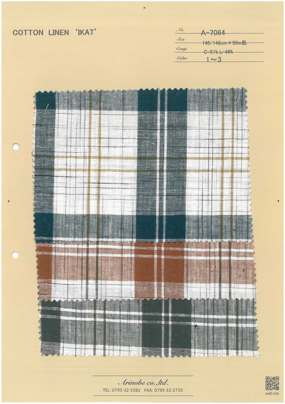 A-7064 قطن وكتان 'إيكات'[Textile / Fabric] Arinobe Shoten