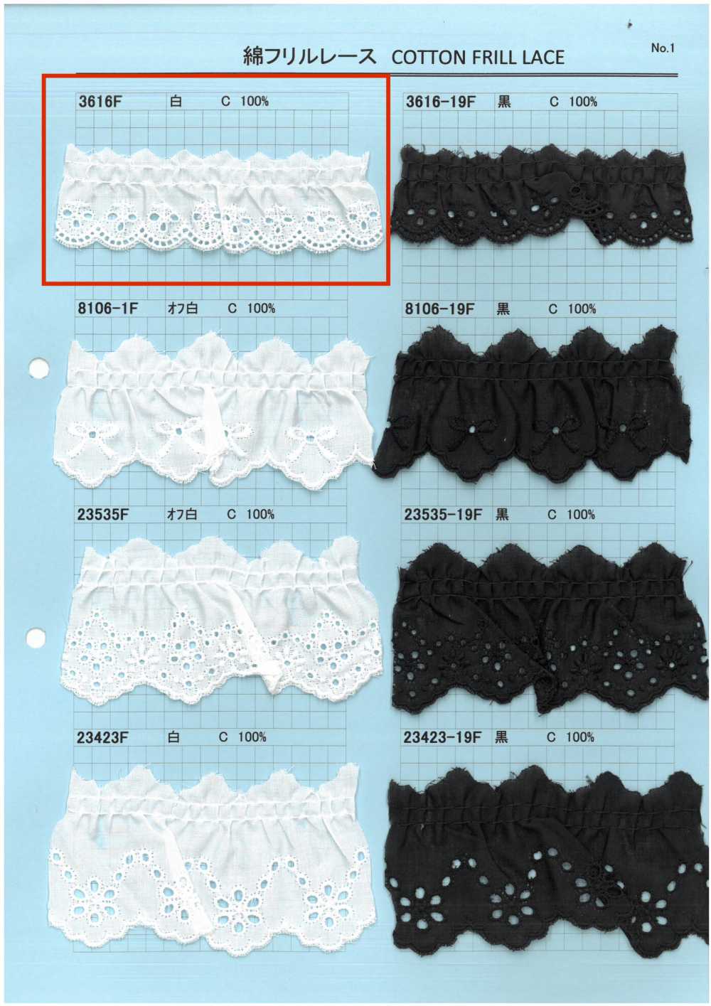 3616F دانتيل كشكش قطني Kyowa Lace