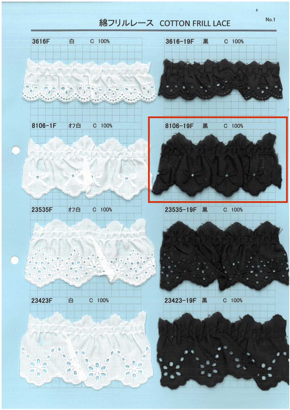 8106-19F دانتيل قطن مكشكش Kyowa Lace