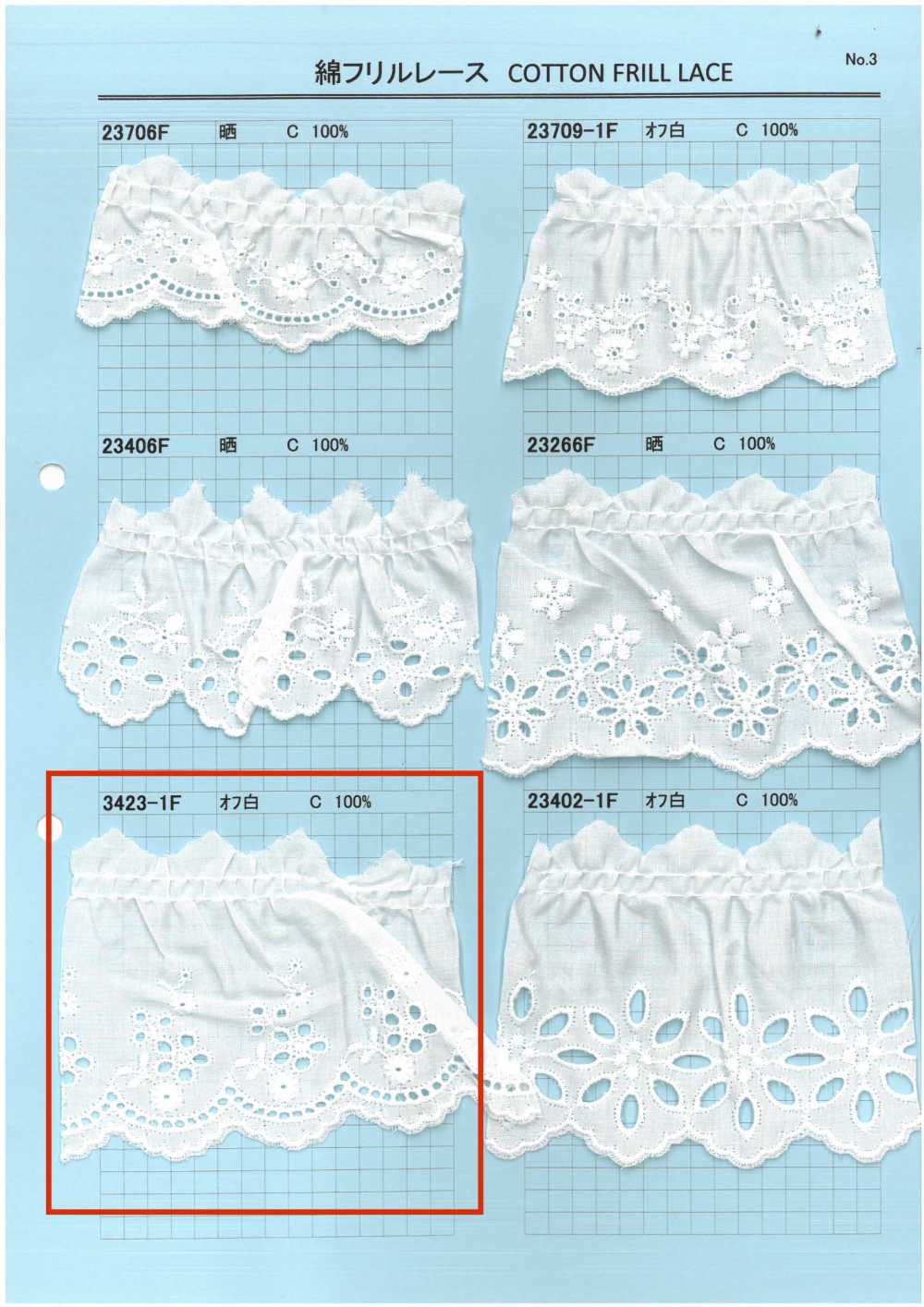 3423-1F دانتيل كشكشي قطني[Lace] Kyowa Lace