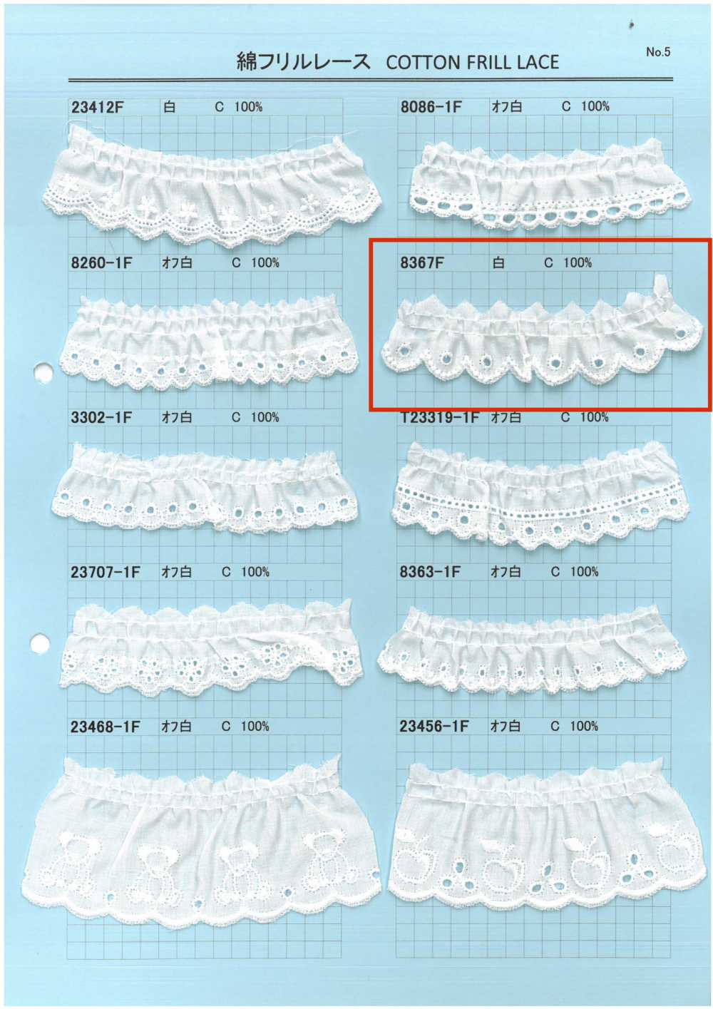 8367F دانتيل كشكش قطني Kyowa Lace
