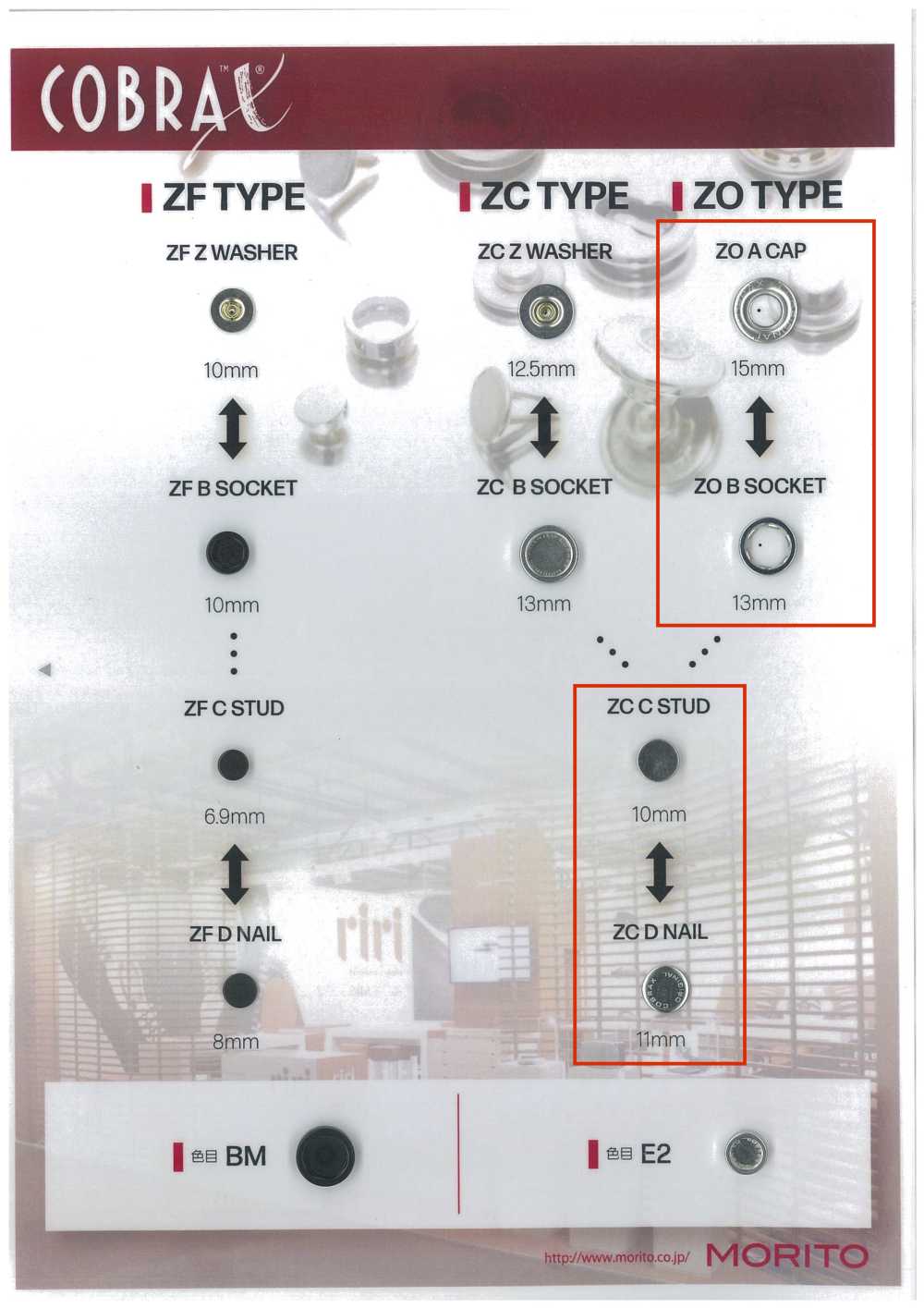 ZO-A/B/C/D COBRAX® ZO مجموعة 4 قطع (غطاء/سوكت/دبوس/عمود)[Press Fasteners And Eyelets] Morito (MORITO)