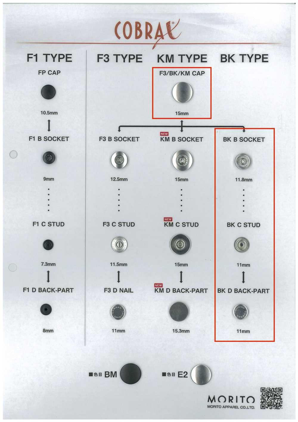 BK-A/B/C/D COBRAX® BK 4SET(CAP/SOCKET/STUD/POST)[المثبتات الضاغطة والحلقات المعدنية] Morito (MORITO)