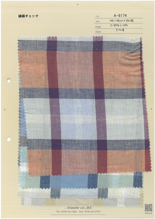 A-8174 كاروهات قطن وكتان[Textile / Fabric] Arinobe Shoten