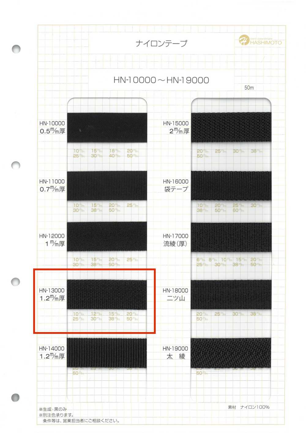HN-13000 شريط نايلون[الأشرطة، والأشرطة القماشية، والحبال] هاشيموتو
