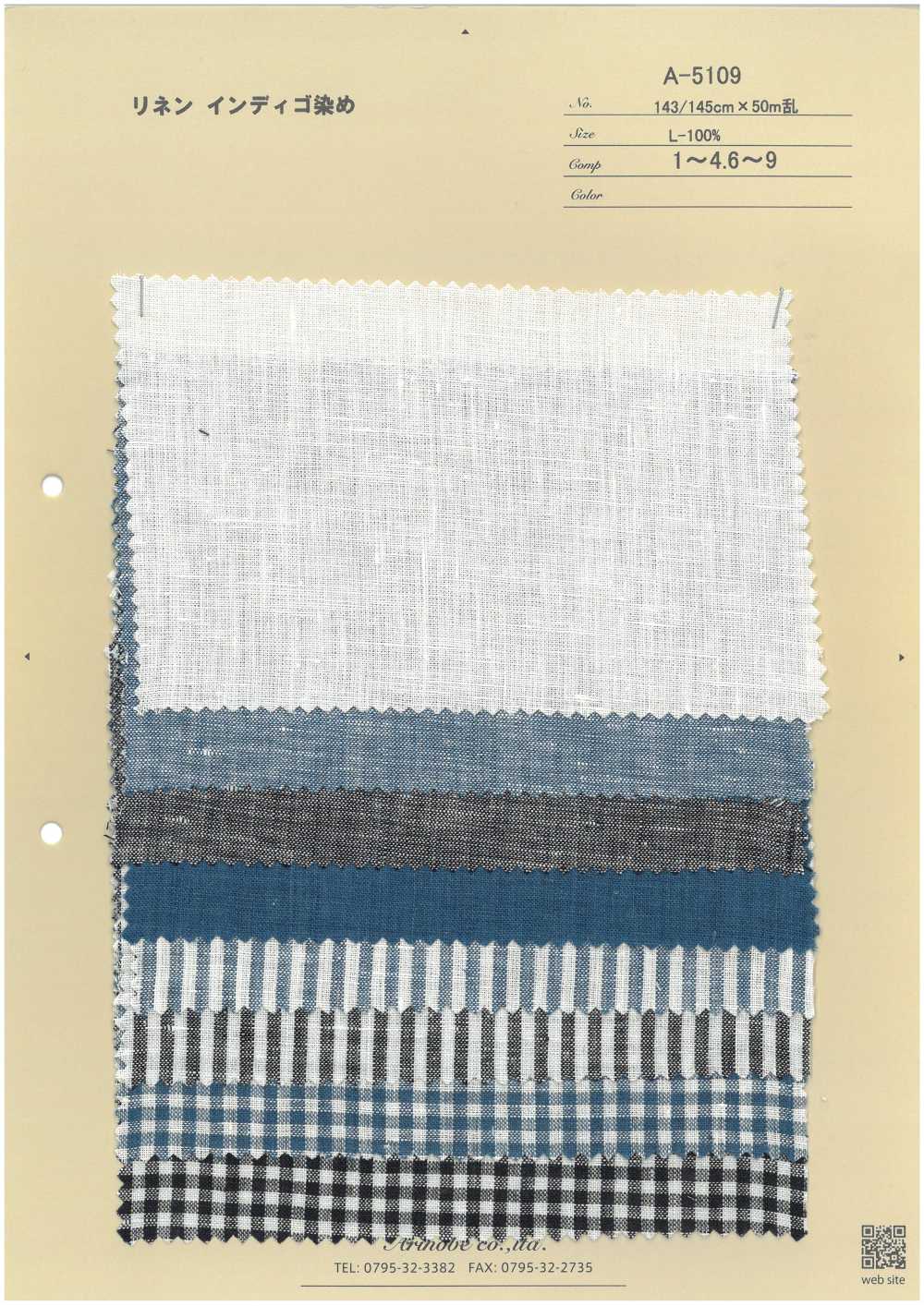 A-5109 كتان مصبوغ بالنيلي[Textile / Fabric] Arinobe Shoten