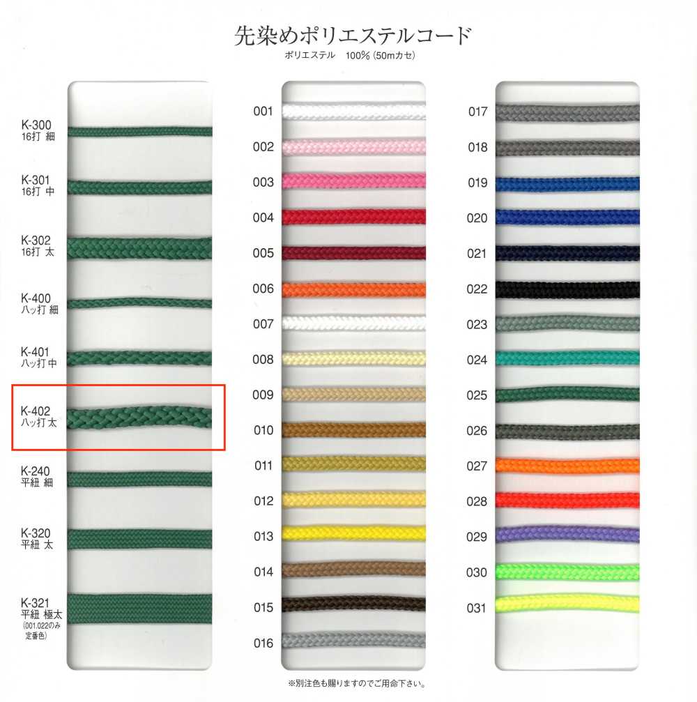 K-402 حبل بوليستر مصبوغ بالخيوط، 8 جدائل، سميك[Ribbons, Tapes, And Cords] RIVER