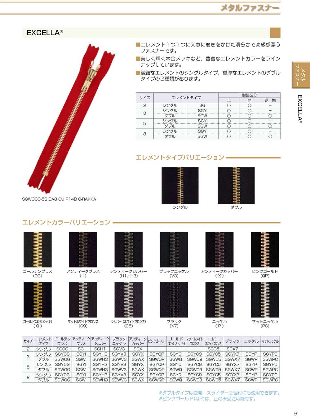 5SGWV3C-SLSH-H سحاب EXCELLA® مزدوج الرأس مقاس 5 نيكل أسود مغلق الطرف YKK
