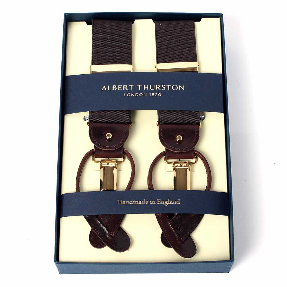 AT-BROWN Albert Thurston حمالات بنطلون بنية مرنة (مطاط)[مستلزمات رسمية] ALBERT THURSTON