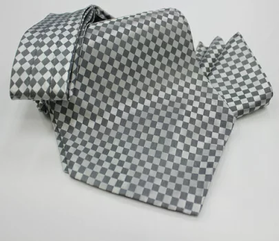 MS-5005 طقم ربطة أسكوت معقودة يدويًا ومنديل جيب بنقشة مربعات رمادية[مستلزمات رسمية] Yamamoto(EXCY)