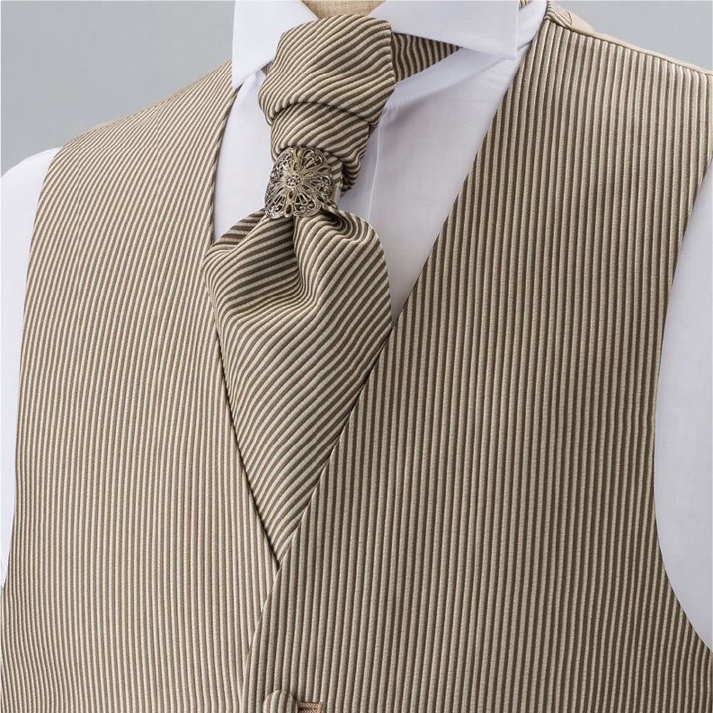 YT-3004 ربطة أسكوت جاكار مصنوعة في اليابان (Euro Tie) بنمط مخطط باللون الذهبي[مستلزمات رسمية] Yamamoto(EXCY)