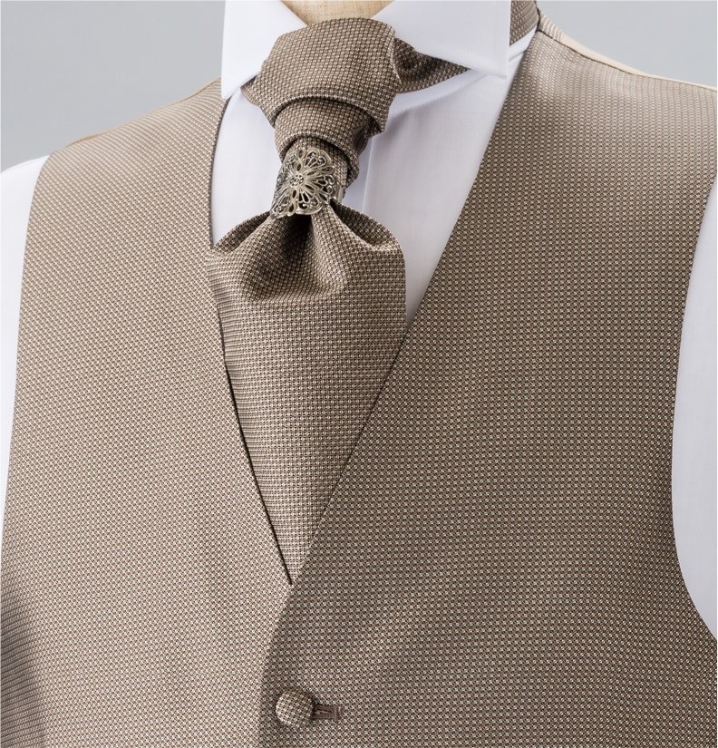 YT-303 ربطة عنق أسكوت حريرية مصنوعة في اليابان (Euro Tie)، بنقشة كومون، بني[مستلزمات رسمية] Yamamoto(EXCY)