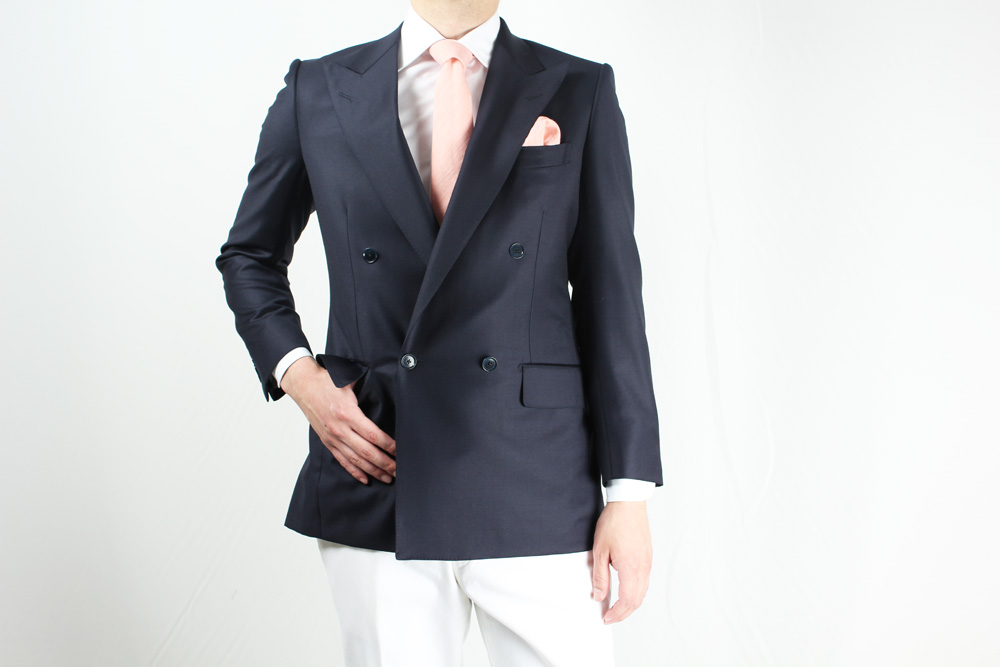 GXPWJ1 جاكيت مزدوج الصدر بلون كحلي سادة باستخدام قماش DORMEUIL[منتجات الملابس] Yamamoto(EXCY)