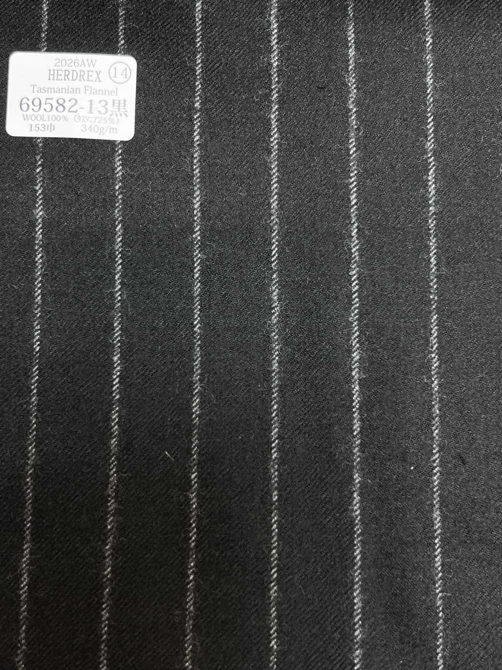 69582-13 26AW HERDREX [Tasmanian Flannel] حرير وصوف مخطط أسود[قماش] Kunishima Co., Ltd.