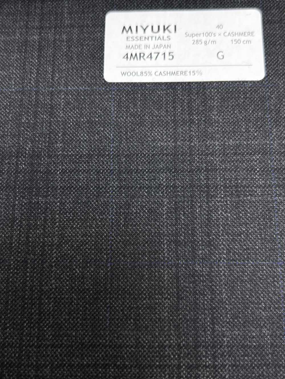 4MR4715 26AW Super100's × كشمير كاروهات رمادي سماوي فحمي[قماش] Miyuki Woolen Mills