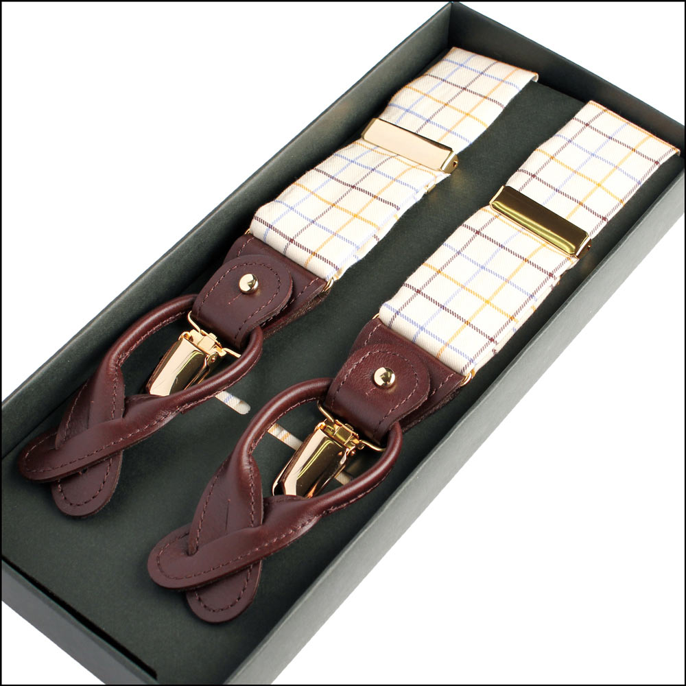 RSR-10 حمالات بنطال مصنوعة من قماش Ringhart، بنقشة Tattersall، بني، 35 مم[مستلزمات رسمية] Yamamoto(EXCY)