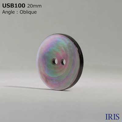 USB100 زر من صدفة عرق اللؤلؤ الطبيعي المصبوغ بالأسود، بفتحتين أماميتين، لامع[أزرار] IRIS صور إضافية