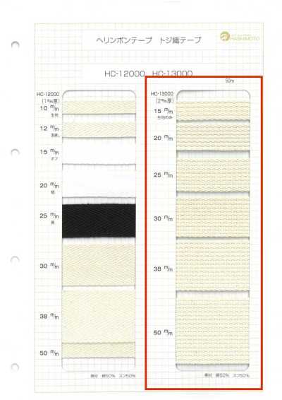 HC-13000 شريط منسوج قطني بسماكة 2mm