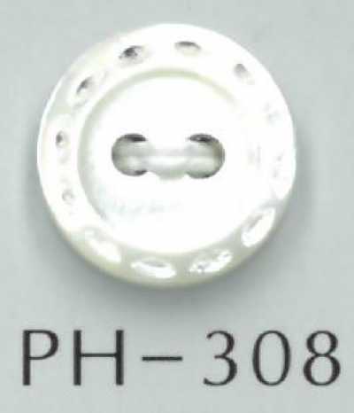 PH308 زر من الصدف الطبيعي محفور بنمط غرزة ذو فتحتين